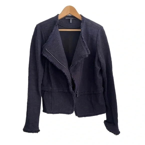 White House Black Market Tweed Top Blazer Raw Asymmetrical Hem Jacket L - Picture 5 of 8